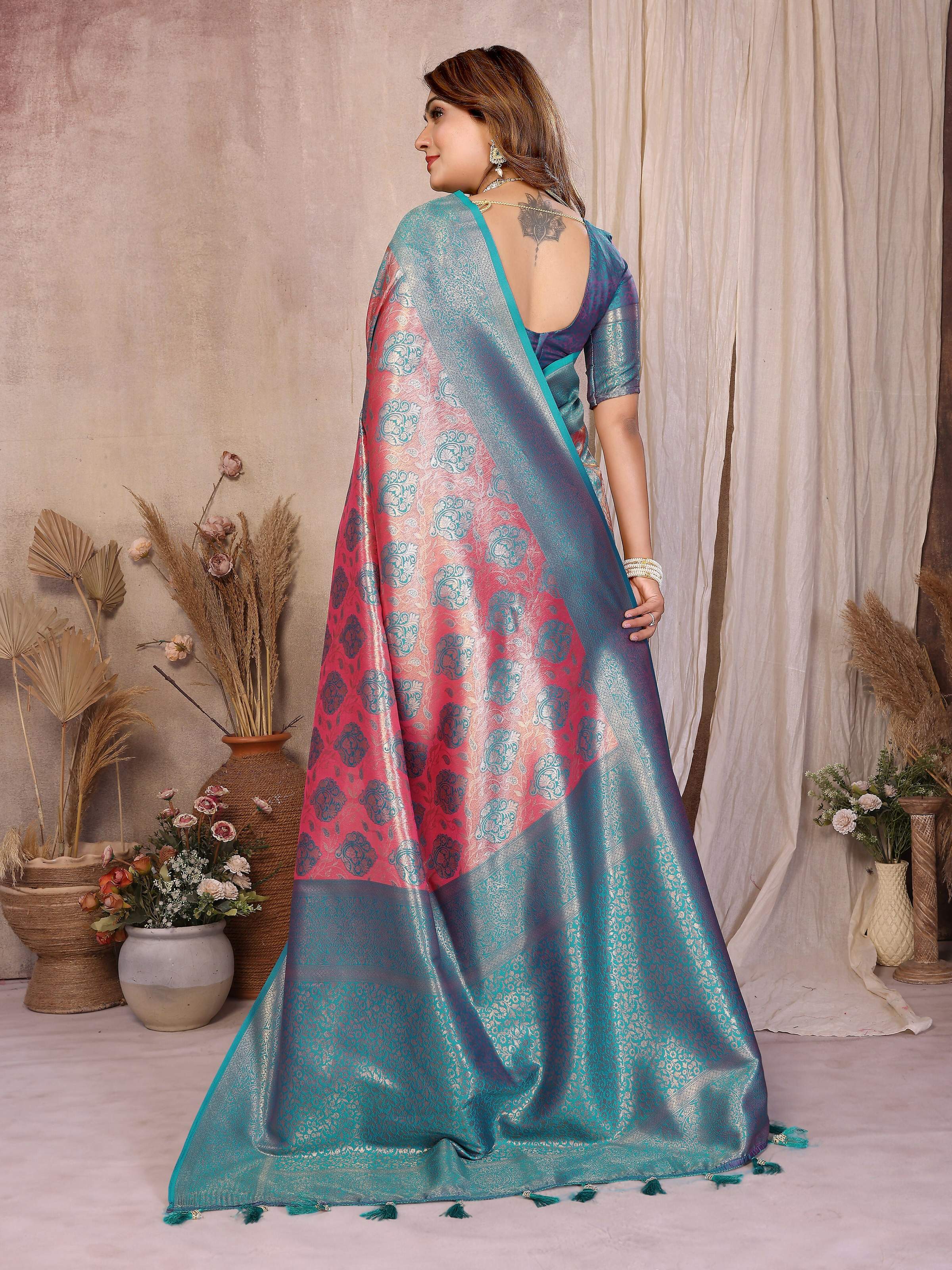 Aqua Banarasi Tissue Silk Weaving Saree