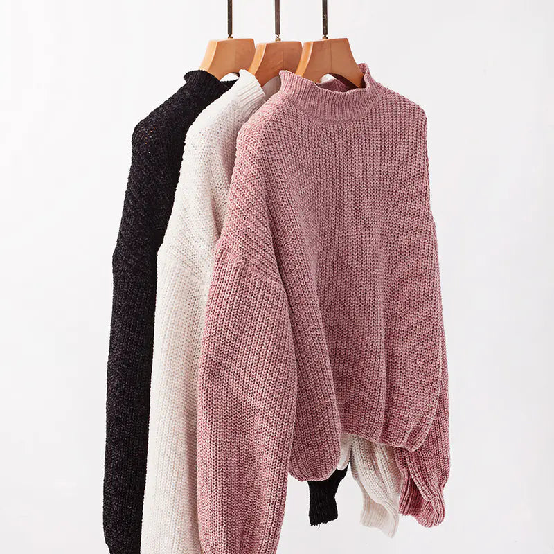 Women's Pink Long Sleeve Ribbed Knit Pullover Sweater - Image 10