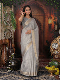 Sophisticated gray organza saree with matching blouse piece