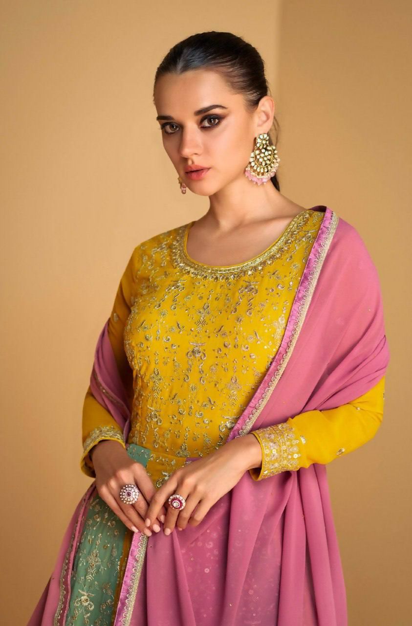 Yellow Faux Georgette Embroidered Sequined Stitched Gown