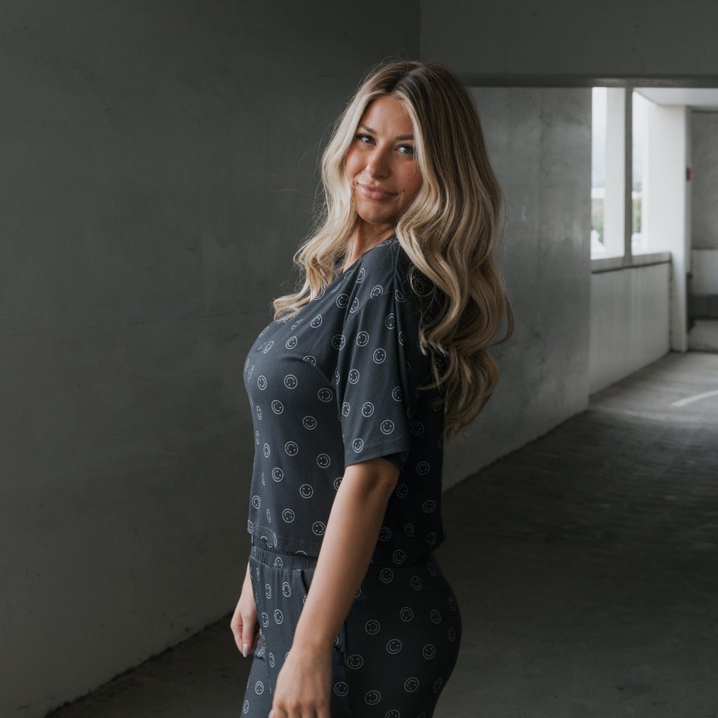 Women's Boxy Tee and Wide Leg Lounge Set in Black and White