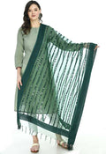 Bottle Green Organza dupatta with mirror stripe details for festive occasions