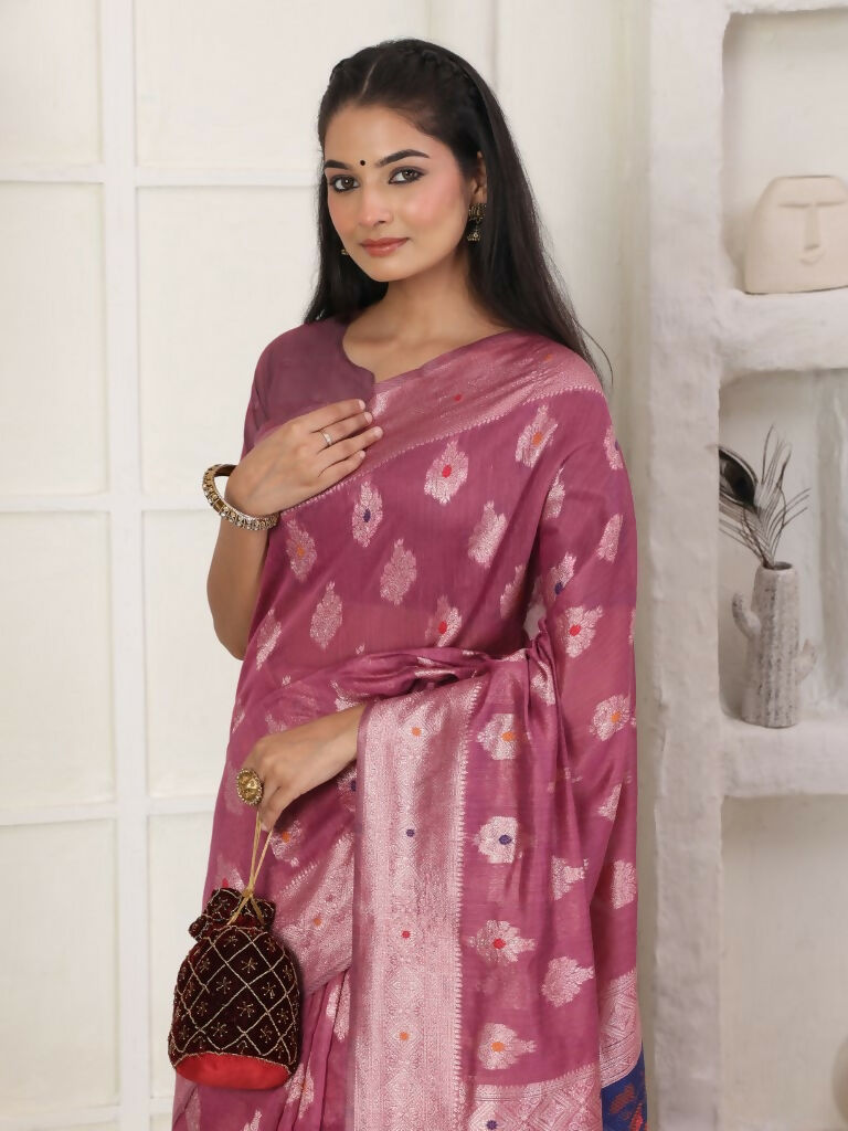 Shree Shyam Fashion Linen Cotton Pink Saree