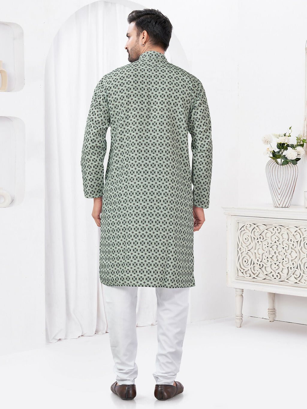 Boys Grey Rayon Cotton Printed Kurta Pyjama Ethnic Set