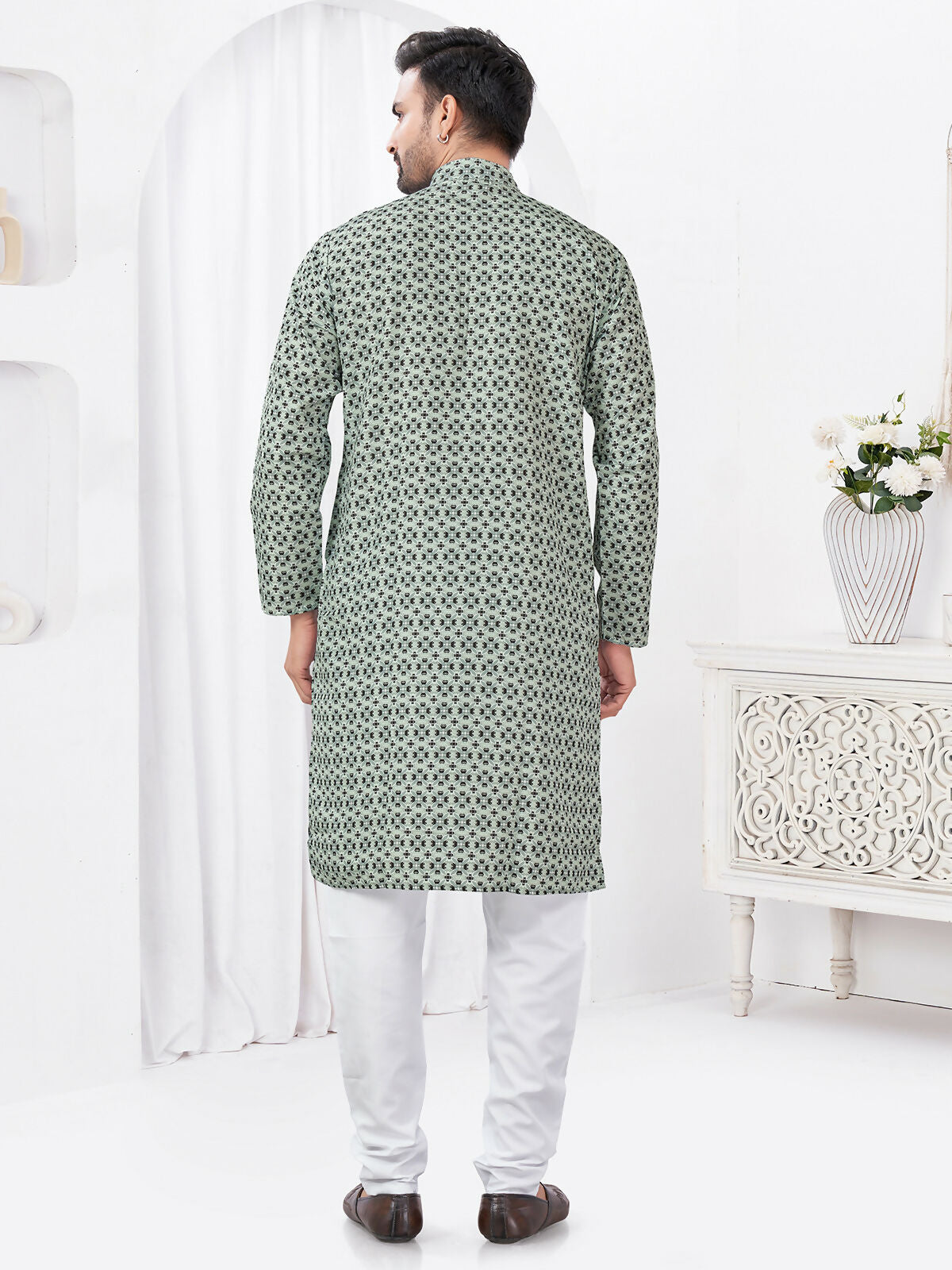 Boys Grey Rayon Cotton Printed Kurta Pyjama Ethnic Set