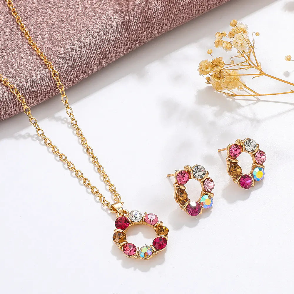 Colorful Gemstone Jewelry Set with Necklace and Earrings