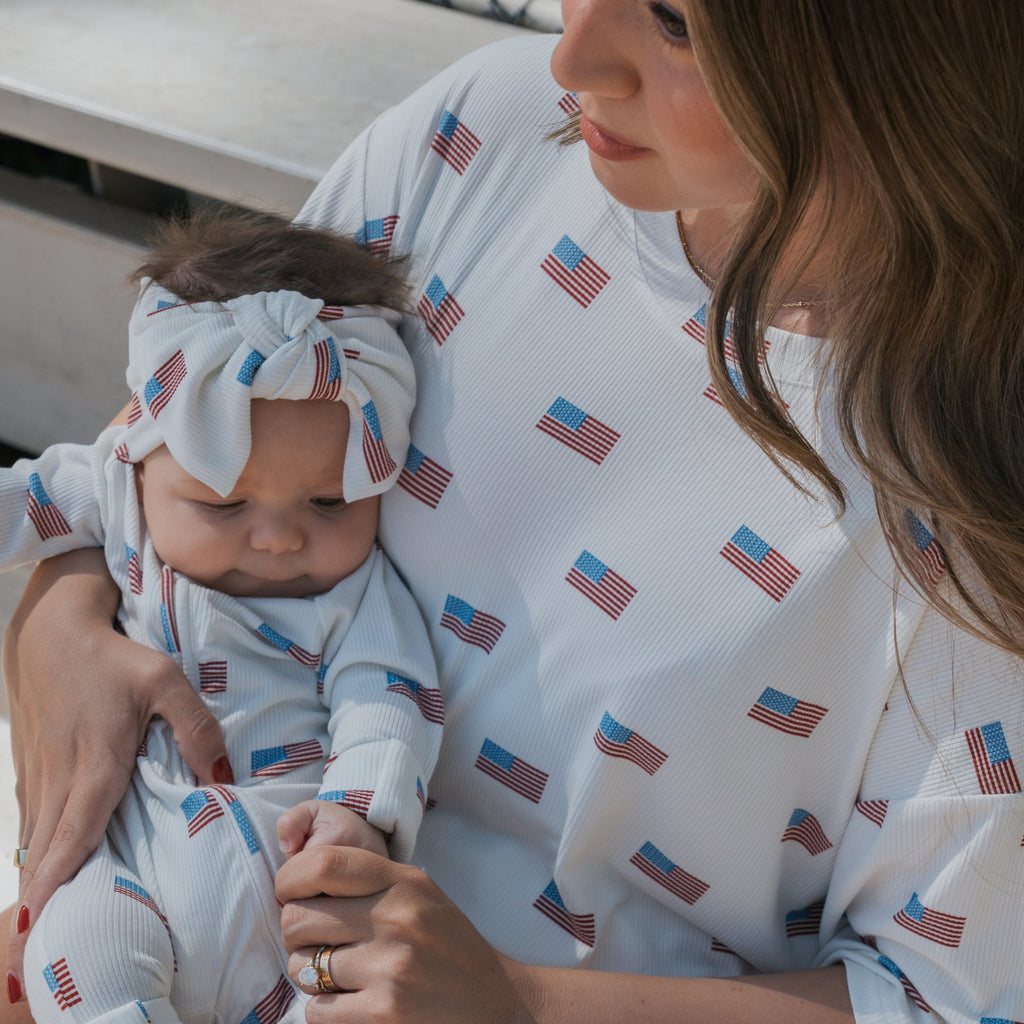 Bamboo Zip Pajamas in Americana Ribbed Design