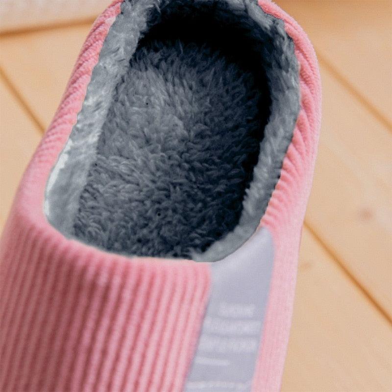 Women's Cozy Knit House Slippers with Memory Foam, Pink & Grey