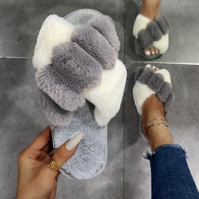Women's Cozy Knit House Slippers with Memory Foam, Pink & Grey