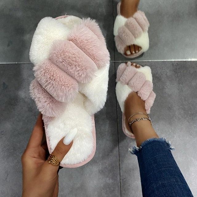 Women's Cozy Knit House Slippers with Memory Foam, Pink & Grey