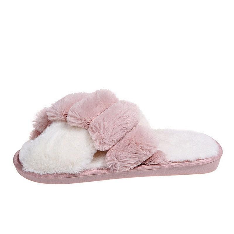 Women's Cozy Knit House Slippers with Memory Foam, Pink & Grey