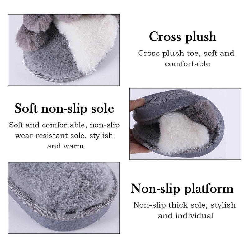 Women's Cozy Knit House Slippers with Memory Foam, Pink & Grey