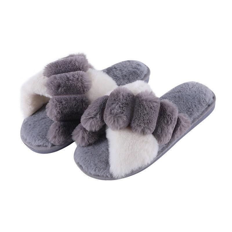 Women's Cozy Knit House Slippers with Memory Foam, Pink & Grey