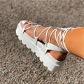 Women's Platform Lace-Up Ankle Wrap Sandals Casual Walking Shoes