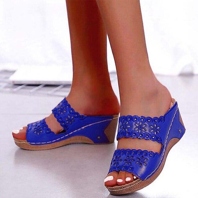 Women’s Leather Flat Sandals Vintage Casual Beach Slides