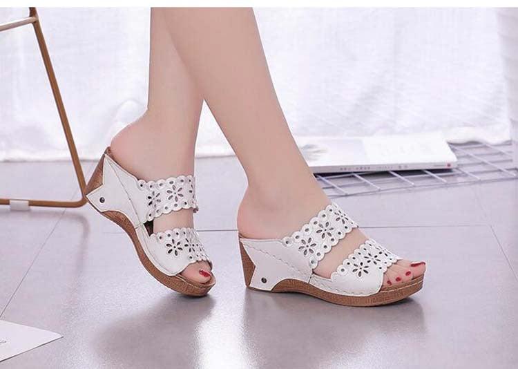 Women’s Leather Flat Sandals Vintage Casual Beach Slides