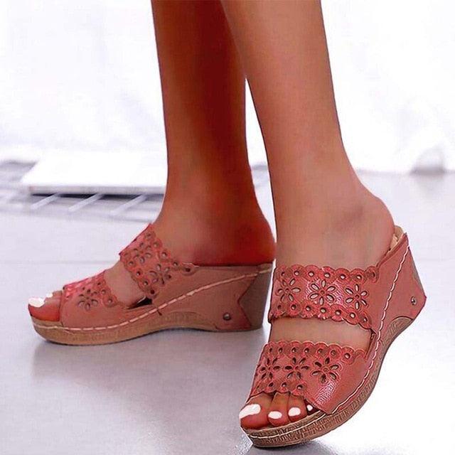 Women’s Leather Flat Sandals Vintage Casual Beach Slides