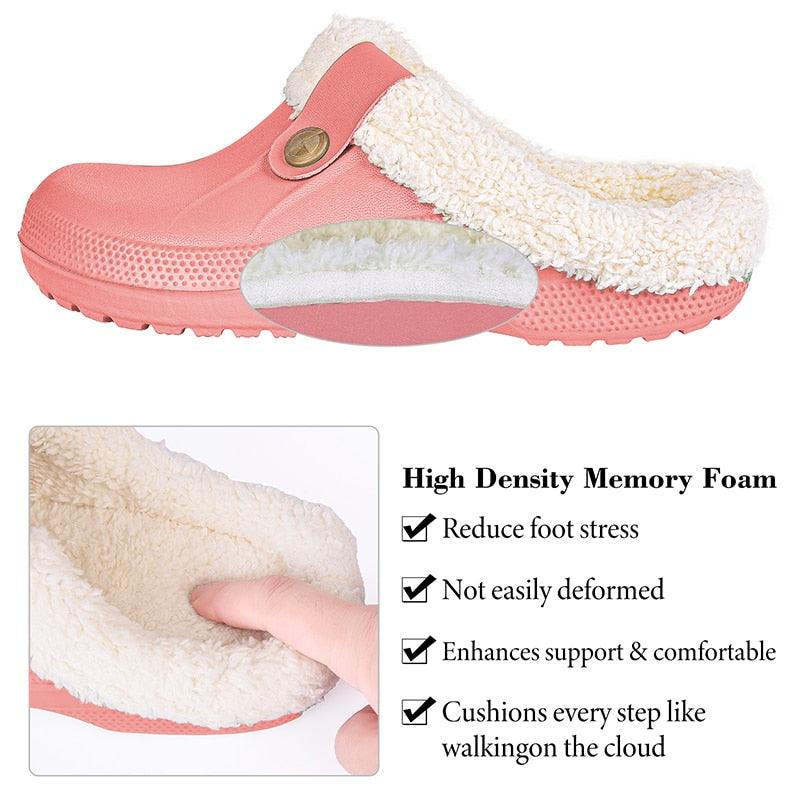 Unisex Waterproof Plush Lined Clogs - Warm Indoor Winter Slippers