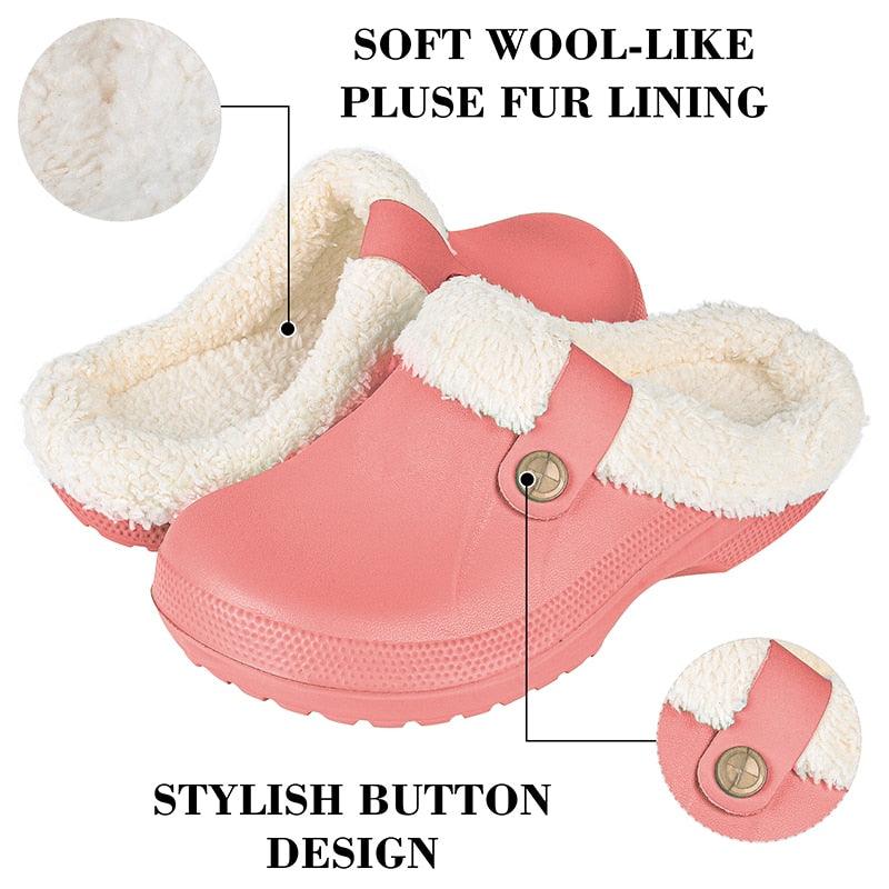 Unisex Waterproof Plush Lined Clogs - Warm Indoor Winter Slippers