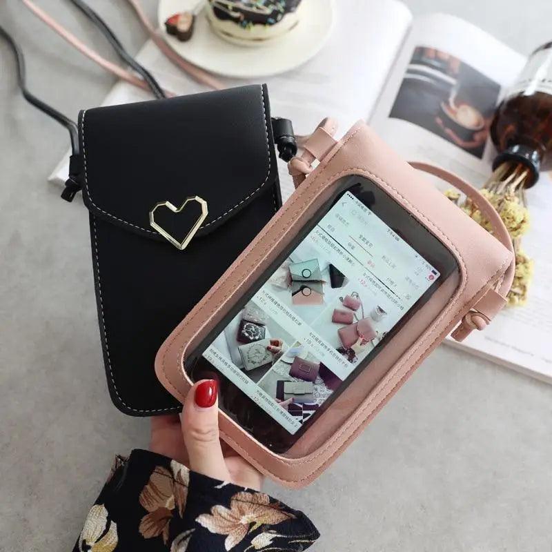 Transparent Shoulder Bag PU Leather Clutch with Card Holder Pocket