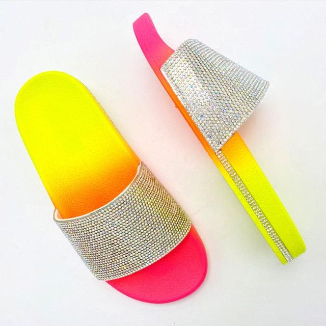 Women's Rhinestone Slide Sandals Casual Summer Beach Flip Flops