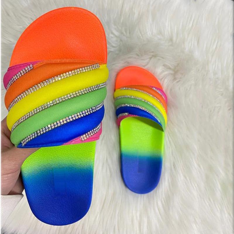Women's Rhinestone Slide Sandals Casual Summer Beach Flip Flops