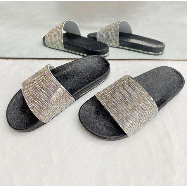 Women's Rhinestone Slide Sandals Casual Summer Beach Flip Flops