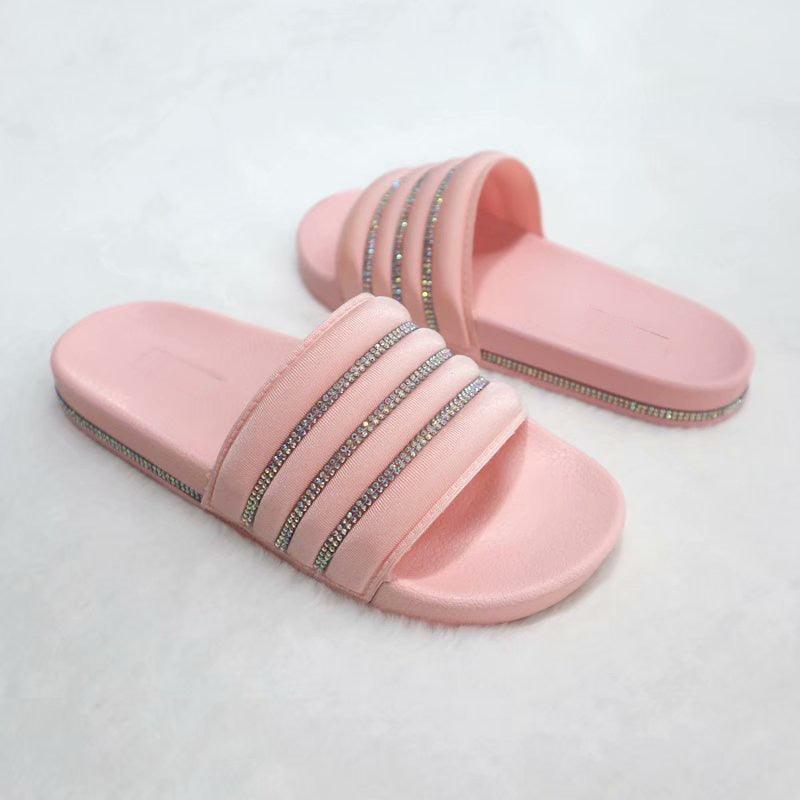 Women's Rhinestone Slide Sandals Casual Summer Beach Flip Flops