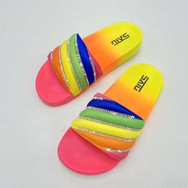 Women's Rhinestone Slide Sandals Casual Summer Beach Flip Flops