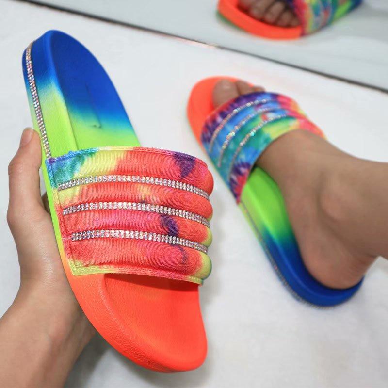 Women's Rhinestone Slide Sandals Casual Summer Beach Flip Flops