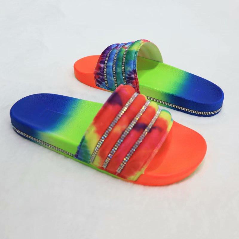 Women's Rhinestone Slide Sandals Casual Summer Beach Flip Flops