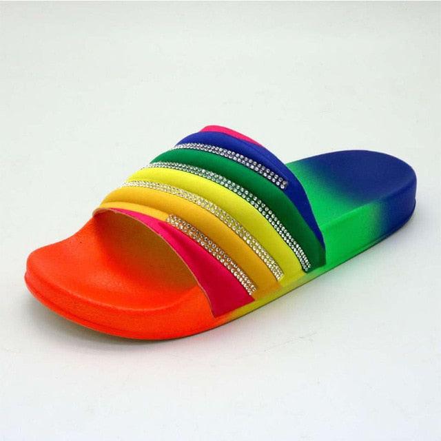 Women's Rhinestone Slide Sandals Casual Summer Beach Flip Flops