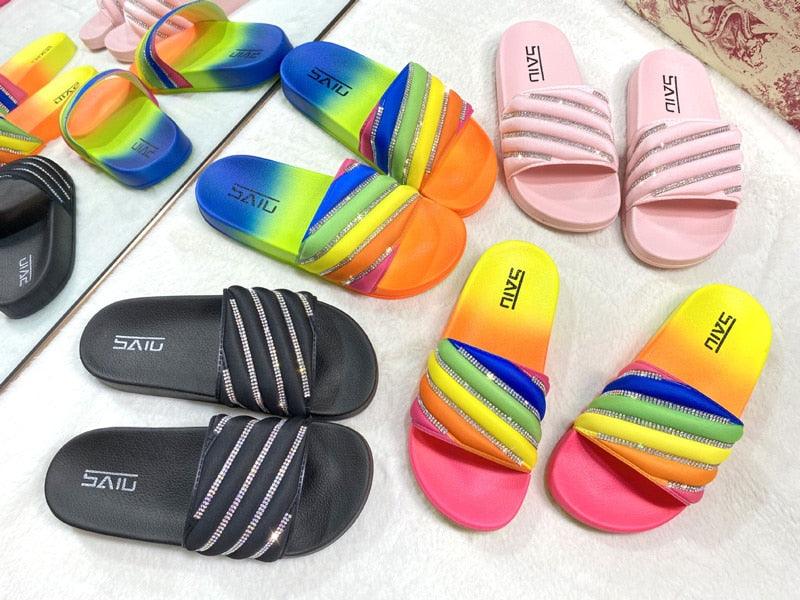 Women's Rhinestone Slide Sandals Casual Summer Beach Flip Flops