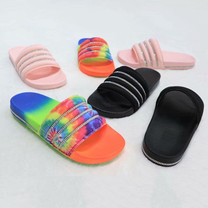 Women's Rhinestone Slide Sandals Casual Summer Beach Flip Flops
