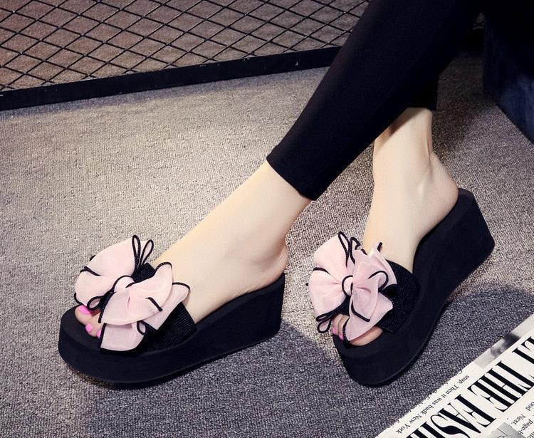 Women’s Bow Detail Flat Slides - Open Toe Casual Summer Sandals