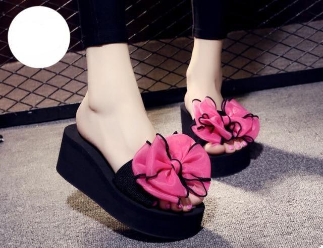 Women’s Bow Detail Flat Slides - Open Toe Casual Summer Sandals
