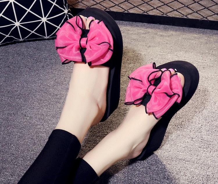 Women’s Bow Detail Flat Slides - Open Toe Casual Summer Sandals