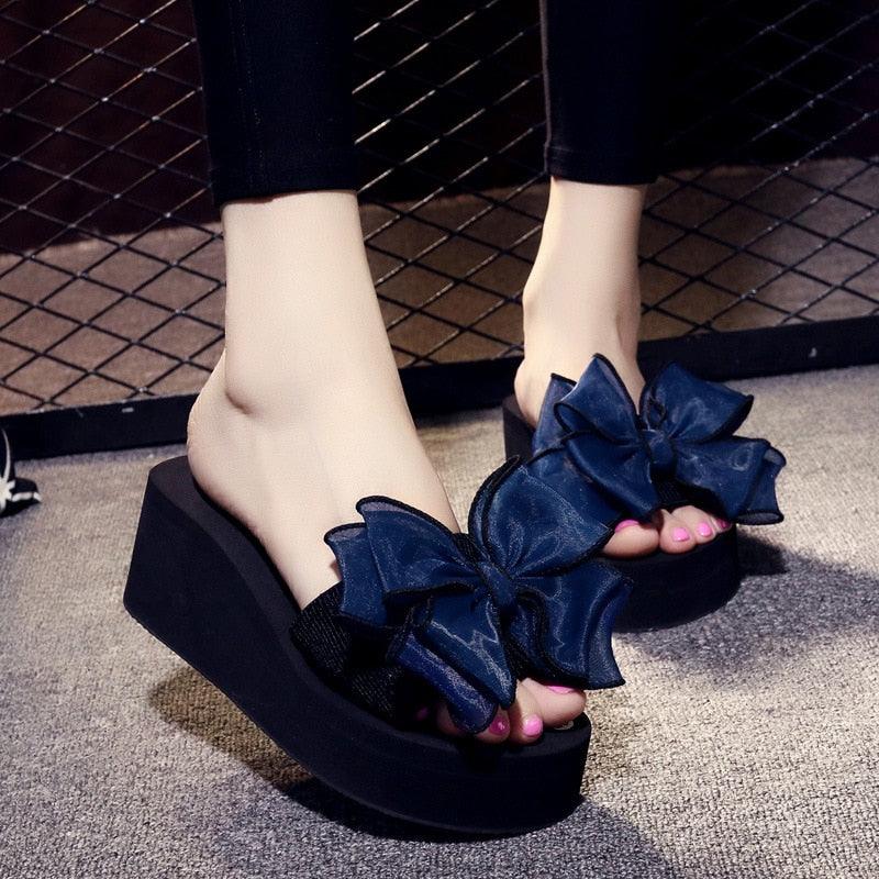 Women’s Bow Detail Flat Slides - Open Toe Casual Summer Sandals