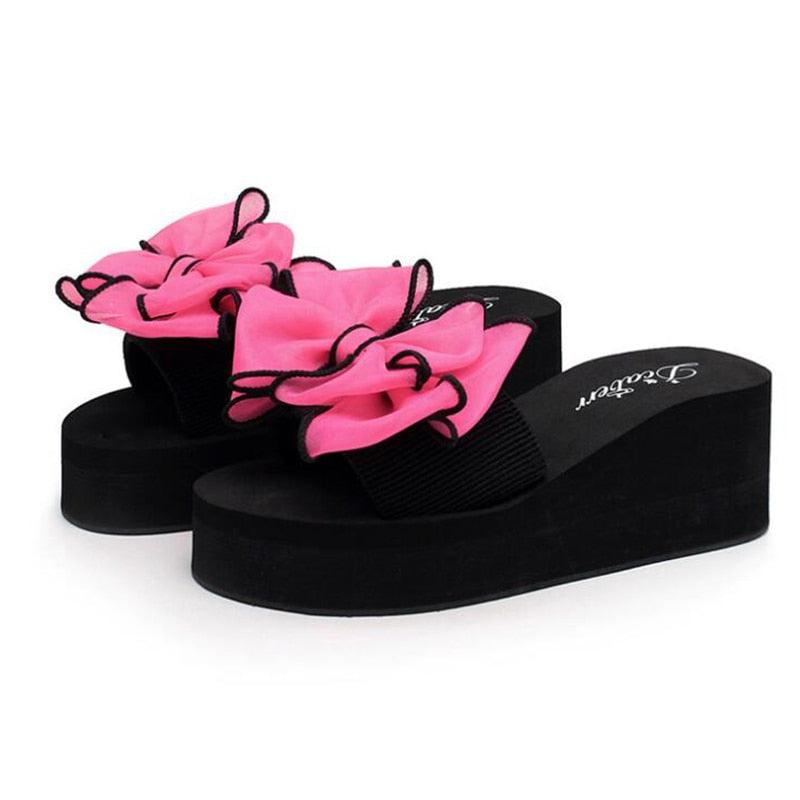 Women’s Bow Detail Flat Slides - Open Toe Casual Summer Sandals