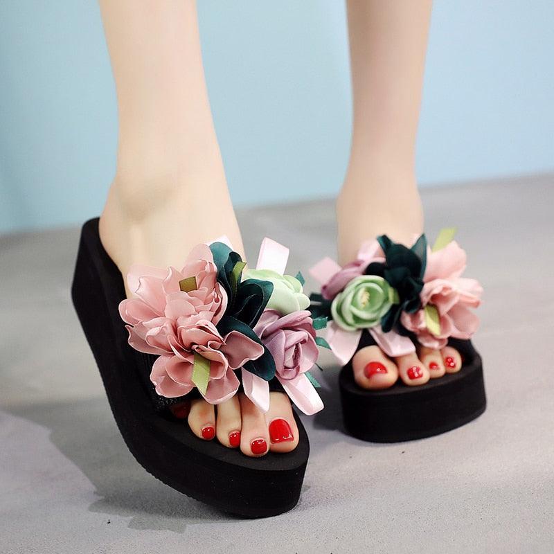 Colorful women's platform summer sandals with bow-knot detail, featuring a wedge heel and non-slip sole.