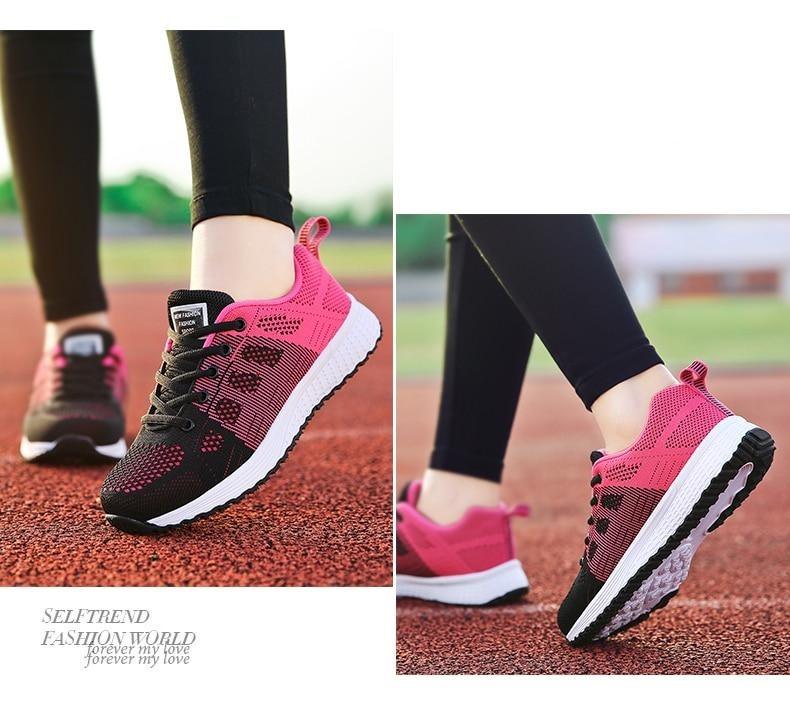 Women Breathable Mesh Walking Sneakers Lightweight Lace Up Flats