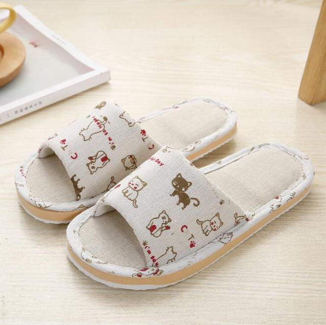 Women’s Floral Linen Indoor Slippers – Breathable Memory Foam Slides