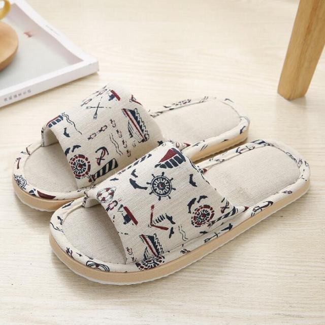 Women’s Floral Linen Indoor Slippers – Breathable Memory Foam Slides