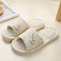 Women’s Floral Linen Indoor Slippers – Breathable Memory Foam Slides