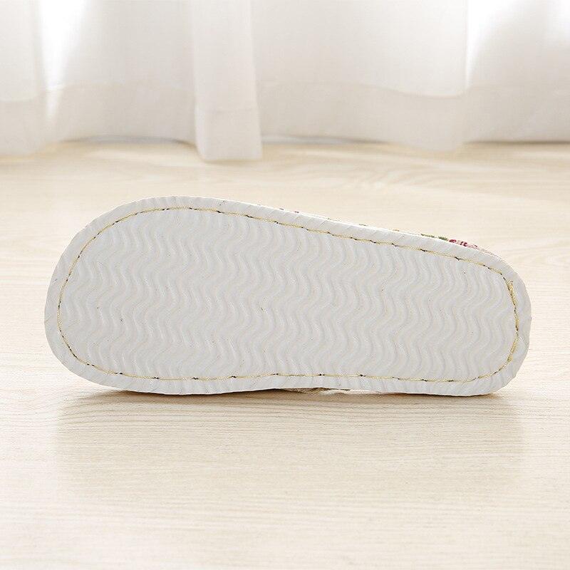 Women’s Floral Linen Indoor Slippers – Breathable Memory Foam Slides