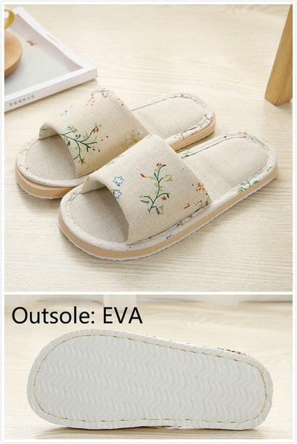 Women Floral Indoor Home Slippers Soft Cotton Open Toe House Slides