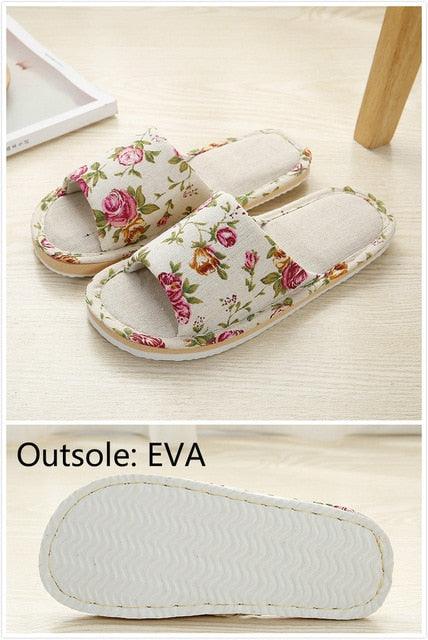 Women Floral Indoor Home Slippers Soft Cotton Open Toe House Slides