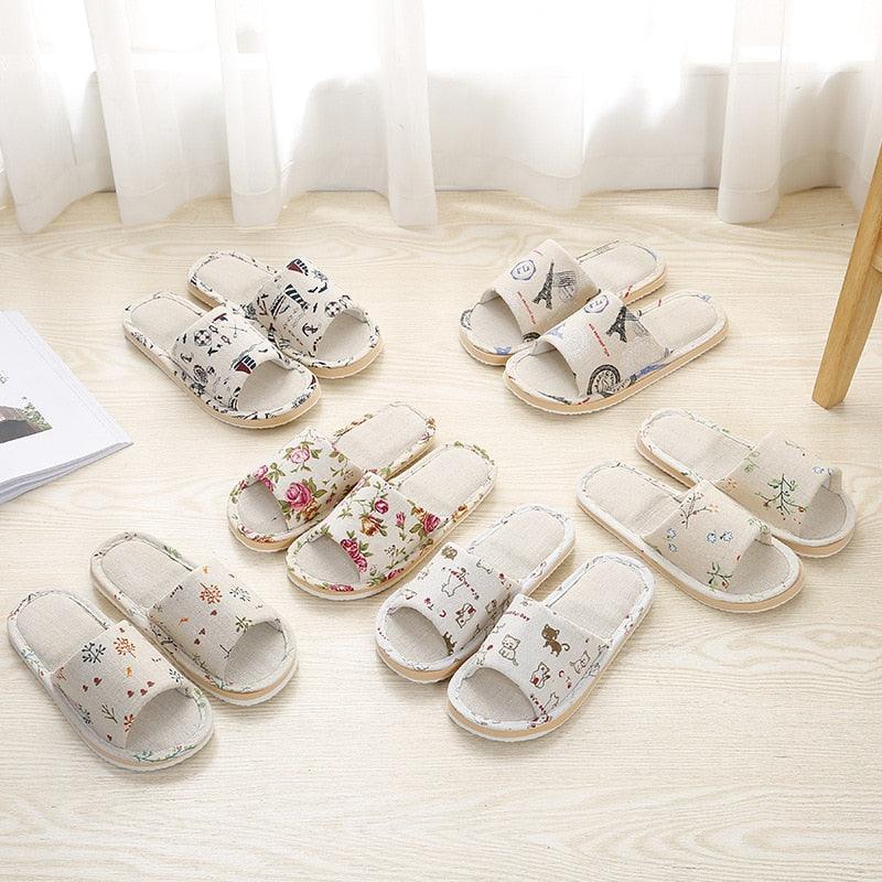 Women Floral Indoor Home Slippers Soft Cotton Open Toe House Slides