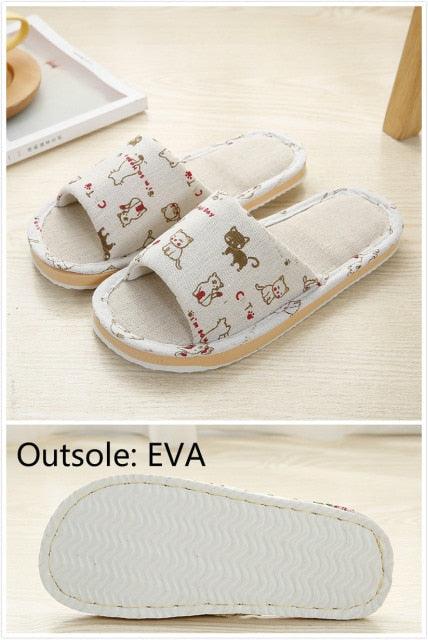 Women Floral Indoor Home Slippers Soft Cotton Open Toe House Slides