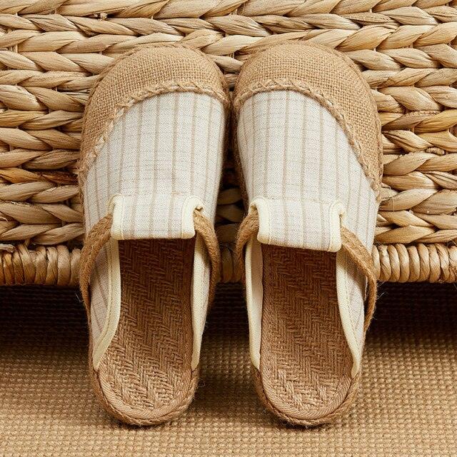 Women’s Handmade Embroidered Linen Mules Retro Flat Espadrilles